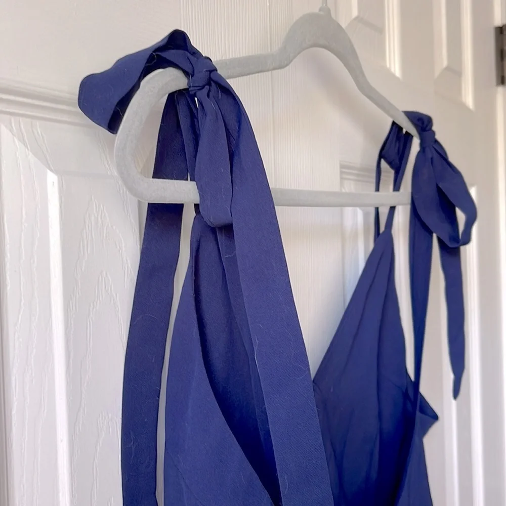 Shein Ruffle Hem Knotted Backless Cami Dress | Blue | Size Medium - Picture 8 of 11